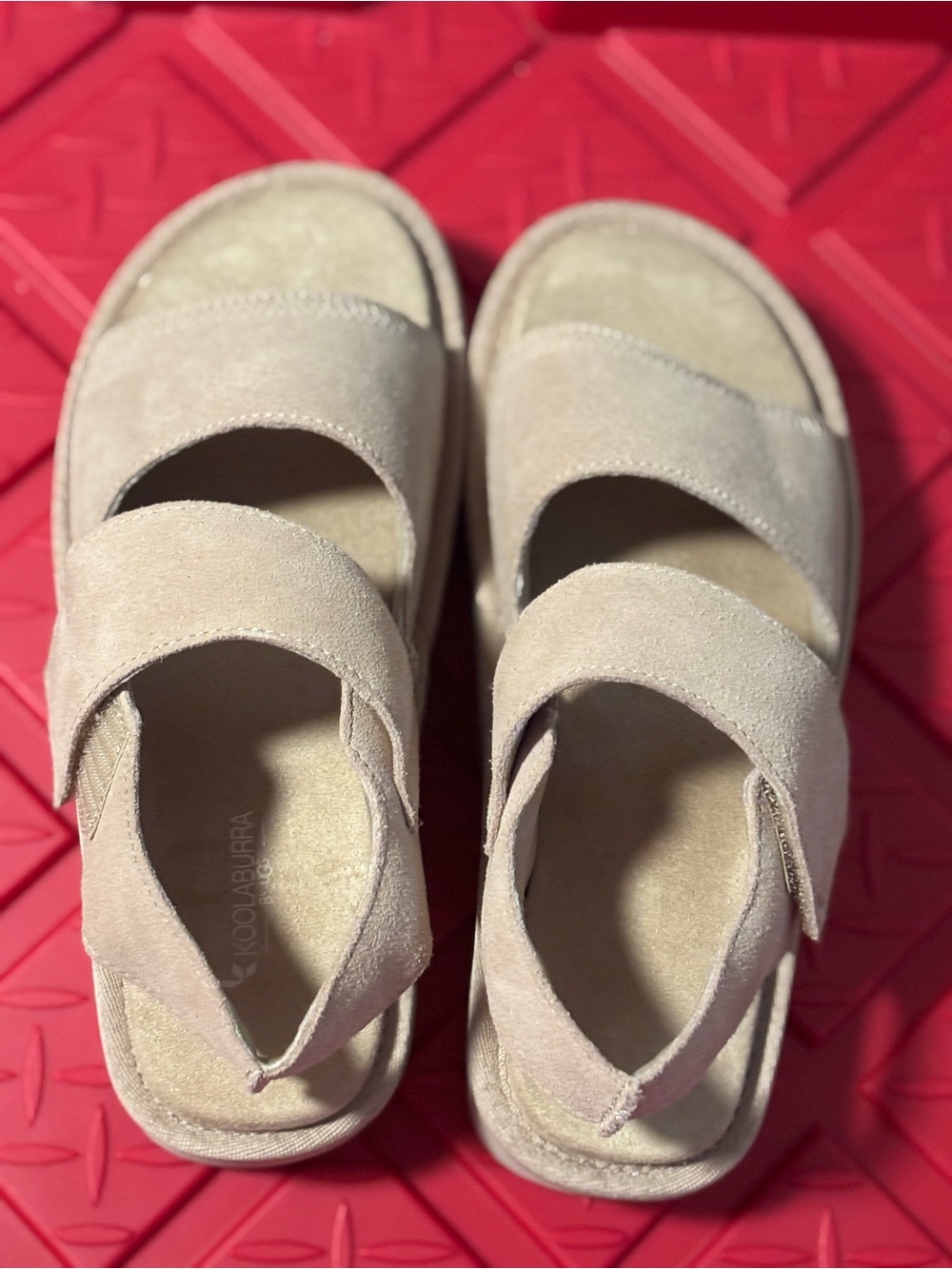 Koolaburra Beige Suede Double-Strap Velcro Sandals